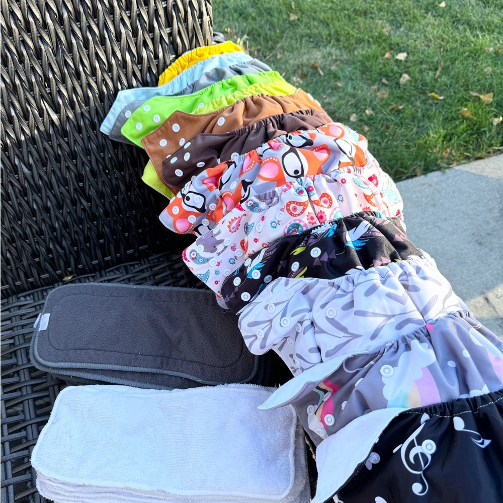 Huge lot 13 One Size Alva Baby Cloth Pocket Diapers Snap Closure with 23 inserts